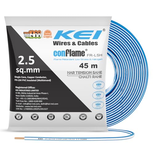 Image of KEI CONFLAME FRLSH 2.5 sqmm 1 Core Copper Heat Resistant Flame Retardant Low Smoke & Halogen - Lead Free House Wire for Domestic & Industrial Electrical Wiring (Blue, 45 Meters)