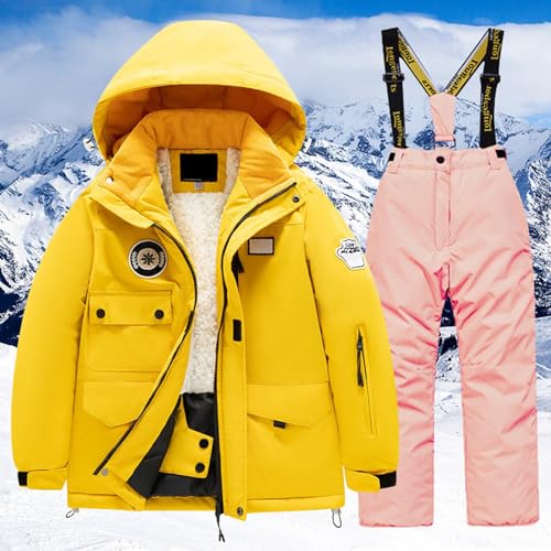 Toddler Kids 2pcs Snowsuit Sets Boys Girls Winter Waterproof Snow Suit Puffer Hooded Jacket and Snow Bib Pants Ski Suit2