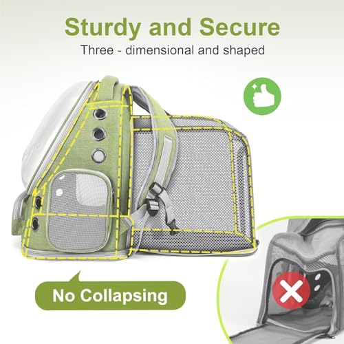Image of Cat Backpack Carrier Expandable Pet Carrier Backpack for Small Medium Cats Fit Up to 18 Lbs, Foldable Puppy Backpack Carrier for Travel, Hiking (Expandable - Green, 11L x 16.5W x 13.4H)
