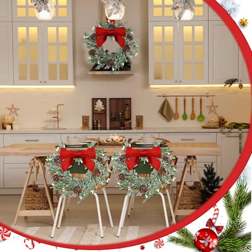 Image of Dingion 6 Pcs 6 inch Christmas Mini Cabinet Wreaths Cedar for Kitchen with Ribbon Bows Red Berry Frosted Cedar Pine Small Window Wreath for Window Door Home Wall Farmhouse Christmas Party Decorations