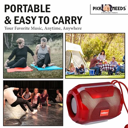 Image of Pick Ur Needs Wireless Rechargeable Mega Bass Portable Bluetooth Speaker | Water Proof | Splash Proof | Premium Speaker Compatible with All Mobile Phone (Red)