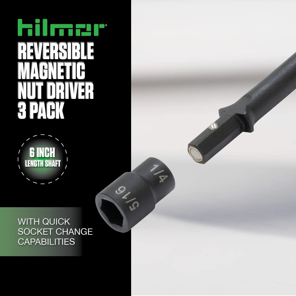 hilmor 15 cm 1/4 i 5/16 odwracalna nakrętka magnetyczna, 3-pak