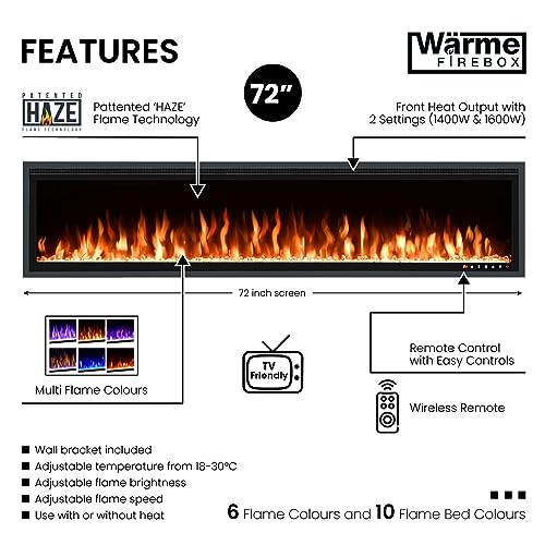 Wärme Firebox Panoramic Slim Frame Recessed Media Wall Inset Electric Fireplace with Multi Flame Colours 1400W/1600W - Image 4
