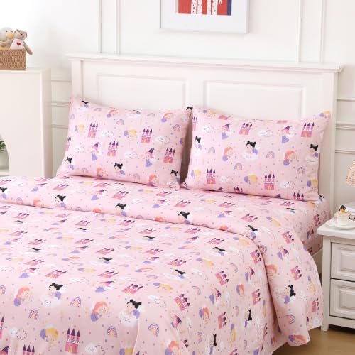 MCO Pink Princess Kids Twin Sheet Set, 3 Piece Soft Microfiber Kids Twin Size Bed Sheets, Oeko-TEX, 16" Deep, Won't Pop Off, Breathable & Machine Washable, Cute Bedding Set for Girls Boys - image 8