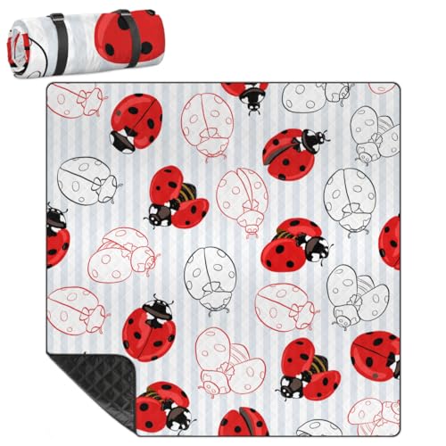 Shimoshe Extra Large Picnic Blankets 79”x 79”, Colorful Ladybugs Waterproof Foldable Picnic Mat with Straps Portable Beach Blanket for Camping Park Grass Beach Indoor