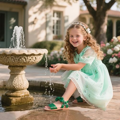 Image of THEE BRON Toddler Girls Sandals Wedding Flower Girl Dress Shoes Open Toe Flats