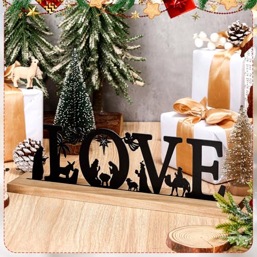 image for Pinkunn Religious Valentine's Day Decorations Metal Nativity Love Sign
