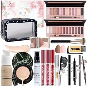 Makeup Set Kit for Women Full Kit, Makeup Present for Women Teen Girl, Eyeshadow Foundation CC Cream Face Primer Brush 3 in 1 Palette Lip Gloss, Eyebrow Soap Mascara Eyeliner Makeup bag