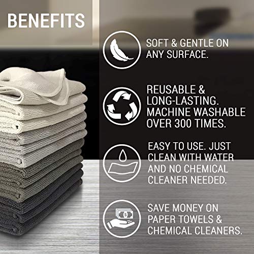 Vibrawipe Microfiber Cleaning Cloth, Microfiber Cloth, 12-Pack, Thick And Large Size 14.2"X14.2", Shades Of Gray, Microfiber Cleaning Cloths For Cars, Window, Dish Cloths, Machine Washable & Lint-Free #TOP1