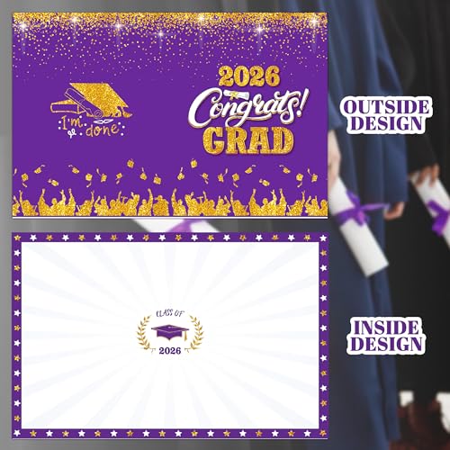 Image of Graduation Decorations Purple and Gold 2026 - Giant Guest Book Alternative,Graduation Cards Box with 36PCS Advice Cards,Signature Board Congrats Grad Decorations Supplies 2026
