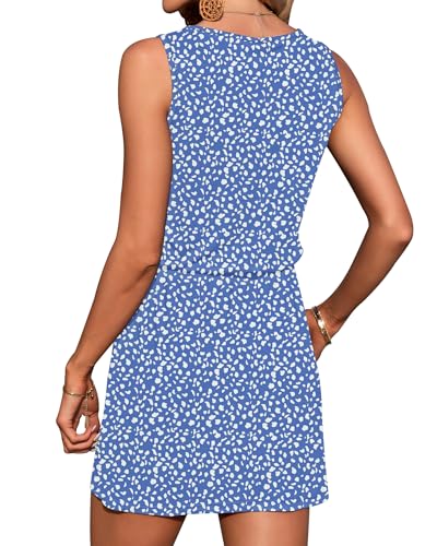 Image of AUSELILY Womens Summer Dress Casual Sleeveless Drawstring Short Dresses | Adjustable drawstring waist for a custom fit, plus 2 side pockets-perfect beach-to-street sundress