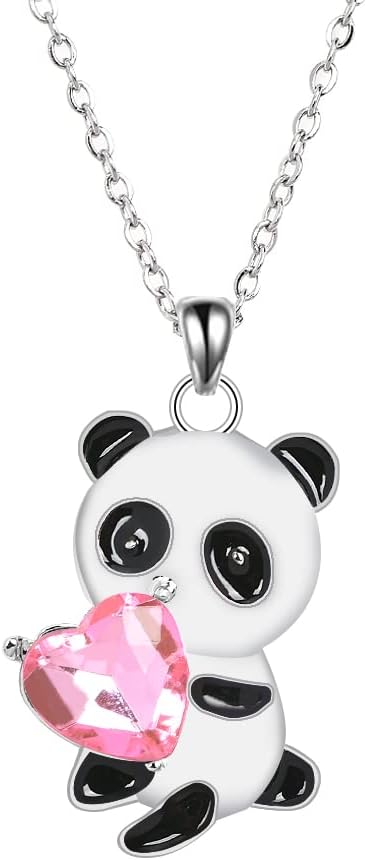Panda Necklace for Women - Pink Crystal Heart Pendant - Gifts for Panda Lovers, Daughter, Niece, Friends - Birthday and Graduation Gift