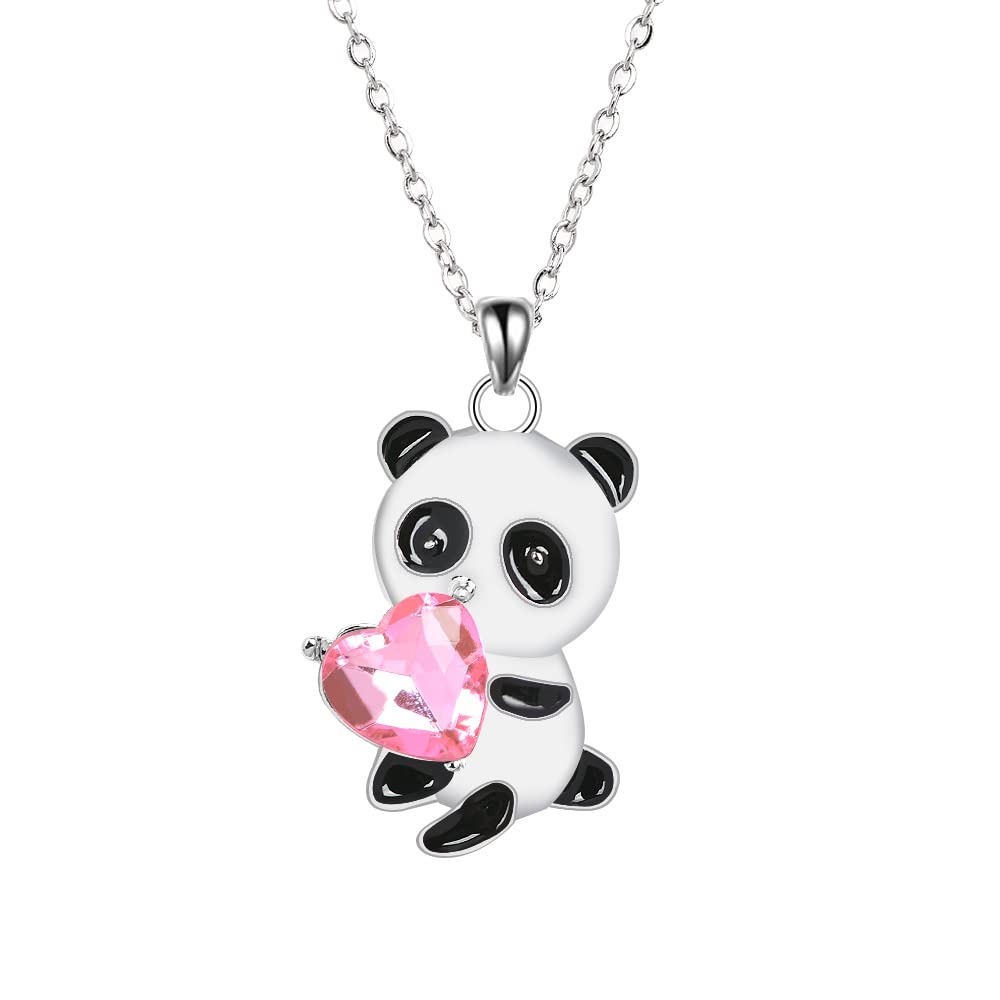 Kilener Panda Necklace for Women - Pink Crystal Heart Pendant - Gifts for Panda Lovers, Daughter, Niece, Friends - Birthday and Graduation Gift