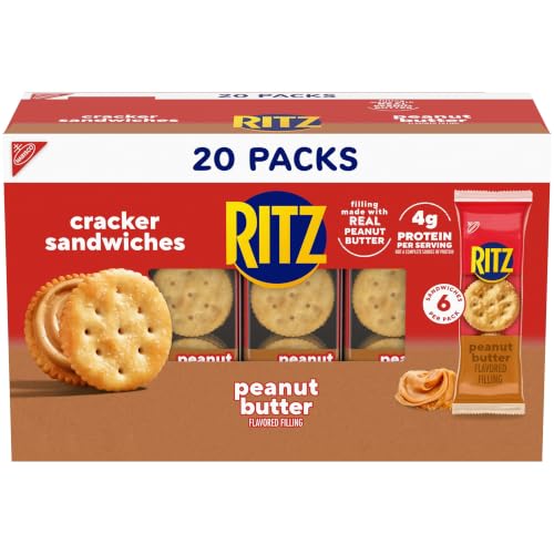 RITZ Peanut Butter Sandwich Crackers, 4g Protein, 20 Snack Packs