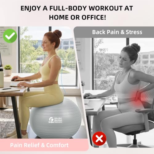 Image of Gruper Exercise Ball, Extra Thick Yoga Ball for Working Out, Yoga & Pregnancy, 4 Sizes Anti-Burst Balance Ball with Foot Pump for Pilates, Physical Therapy & Fitness