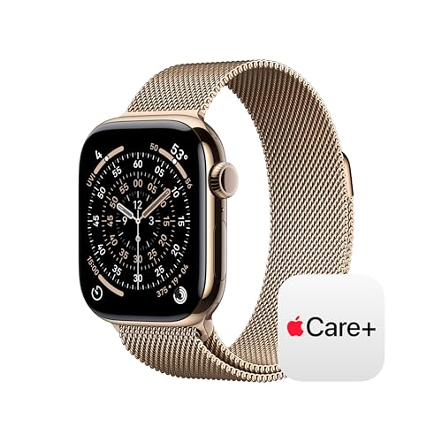 Image of Apple Watch Series 11 [GPS + Cellular 42mm] Smartwatch with Gold Titanium Case with Gold Milanese Loop. Sleep Score, Fitness Tracker, Health Monitoring with AppleCare+ (2 Years)