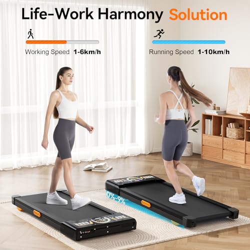 Walking Pad with 9% Incline, Under Desk Treadmills for Home and Office, 3.0HP Portable Running Walking Machine with LED Display & Remote Control, 1-10km/h, Max 140kg, No Assembly (Black-Auto incline) - Image 2