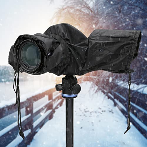 Universal Waterproof Nylon Rain Cover Case for DSLR Camera from Rain, Dust, Beach with Tripod Compatibility, Easy Camera Access, Elastic Ropes, Practical Use, Black Color