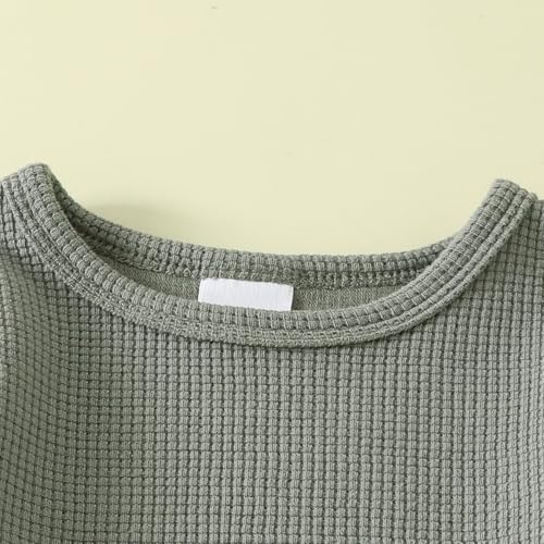 Baby Girl Fall Outfit Toddler Girl Winter Clothes Baby Lantern Sleeve Top and Flared Pant 2-Piece Waffle Clothing Set4