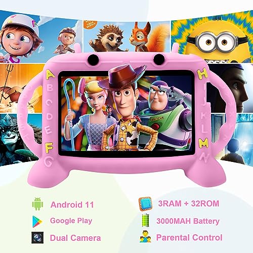 Image of MengDash Kids Tablet, 7 inch Tablet for Kids 2-10, Educational Learning Toddler Tablet Android 11, 3GB RAM+32GB ROM Storage, Google Play YouTube