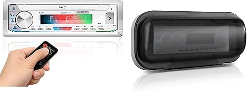 Pyle Paquete de amplificador de potencia de receptor estéreo marino - Lector de tarjetas AMFMMP3USBAuxSD Receptor estéreo marino con cubierta