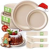 Gezond 250Pcs Disposable Paper Plates Set, Compostable Plate Sugarcane Utensils Eco Friendly Dinnerware Kit Includes 50 Biodegradable Plates, Forks, Knives and Spoons for Brithday Party Camping