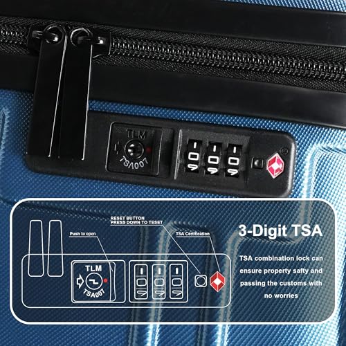 Luggage Sets 4 Piece, ABS PC Lightweight Suitcases with Wheels, Hardshell Luggage Sets Carry on Luggage with TSA Lock Blue (12in 20in 24in 28in)3