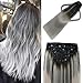 Clip In Hair Extensions Human Remy Hair 120g Balayage ombre Natural Black Fading to Silver Gray Ash Blonde Hair Extensions Remy Hair Extensions Thick Full Head For Women (14Inch 7PCS) #1btGray