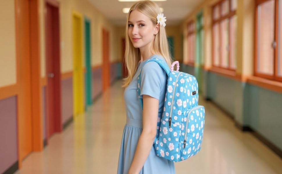 Jessica Simpson Women’s Designer Laptop Backpack with Side Pockets, Padded Straps | Classic Modern Backpack for Women (Beaded Blue Flowers) - Image 5