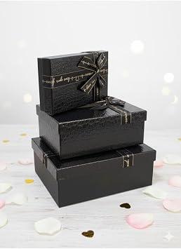 1 Adet Parlak Siyah Deri Görünümlü Dikdörtgen Hediye Kutusu 20.5 x13.5 cm 086