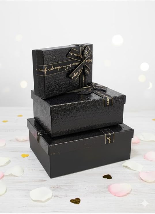 1 Adet Parlak Siyah Deri Görünümlü Dikdörtgen Hediye Kutusu 20.5 x13.5 cm 086