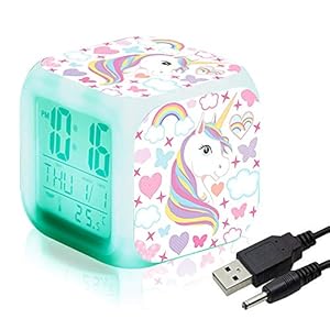 Sveglie digitali Unicorn per ragazze, LED Night Cube incandescente Orologio LCD con bambini leggeri Sveglia Comodino Regali di compleanno per bambini Donne Camera da letto per adulti (7)