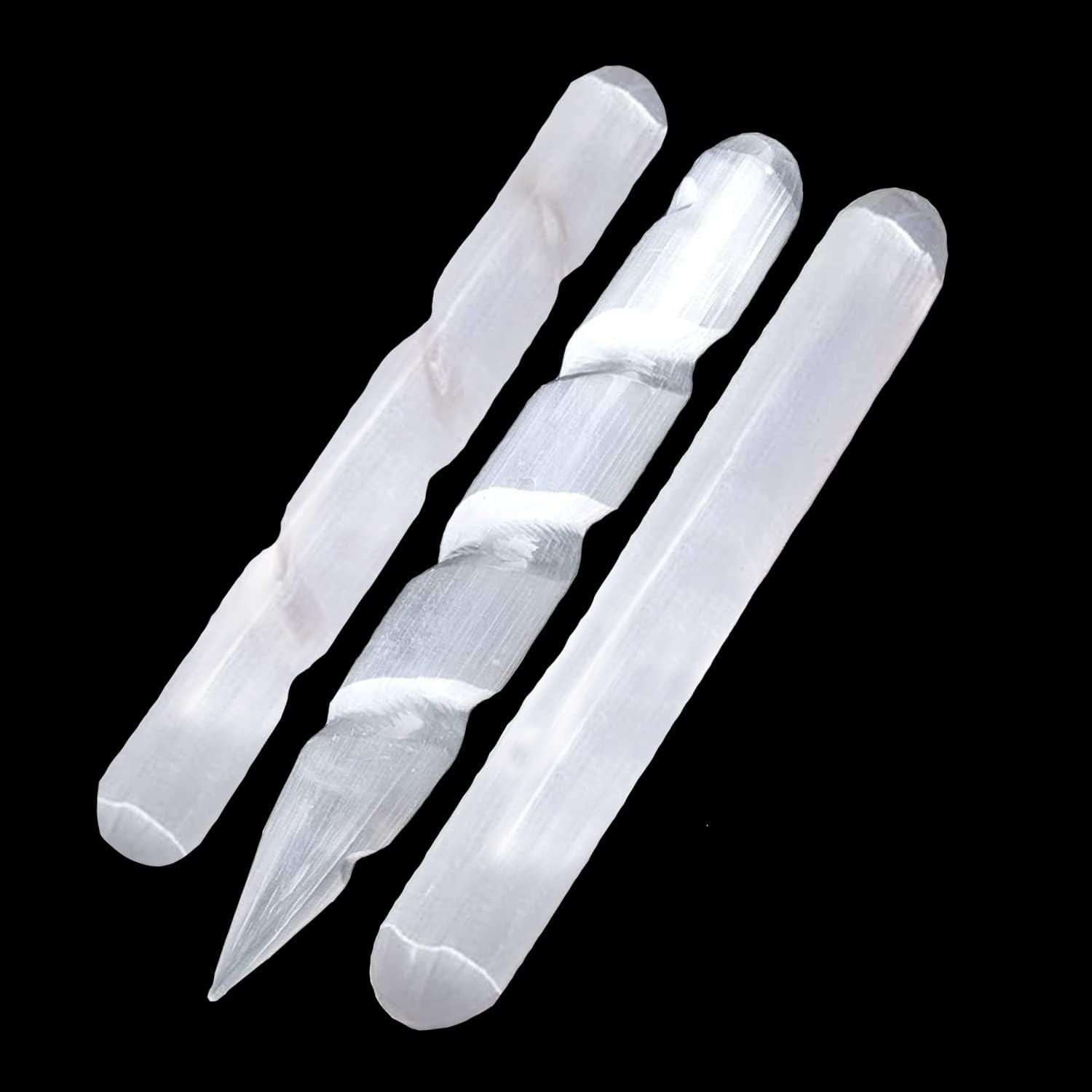 Himalayan Glow WBM Selenite Healing Crystals, 2 Wands with Single Massage Stick – 3 Count