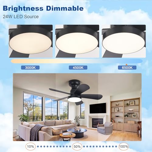 Image of Depuley Black Ceiling Fan with Lights: 28-Inch Flush Mount Fan with Light and Remote - Low Profile Ceiling Fans Reversible Quiet DC Motor for Bedroom Living Room Indoor Outdoor