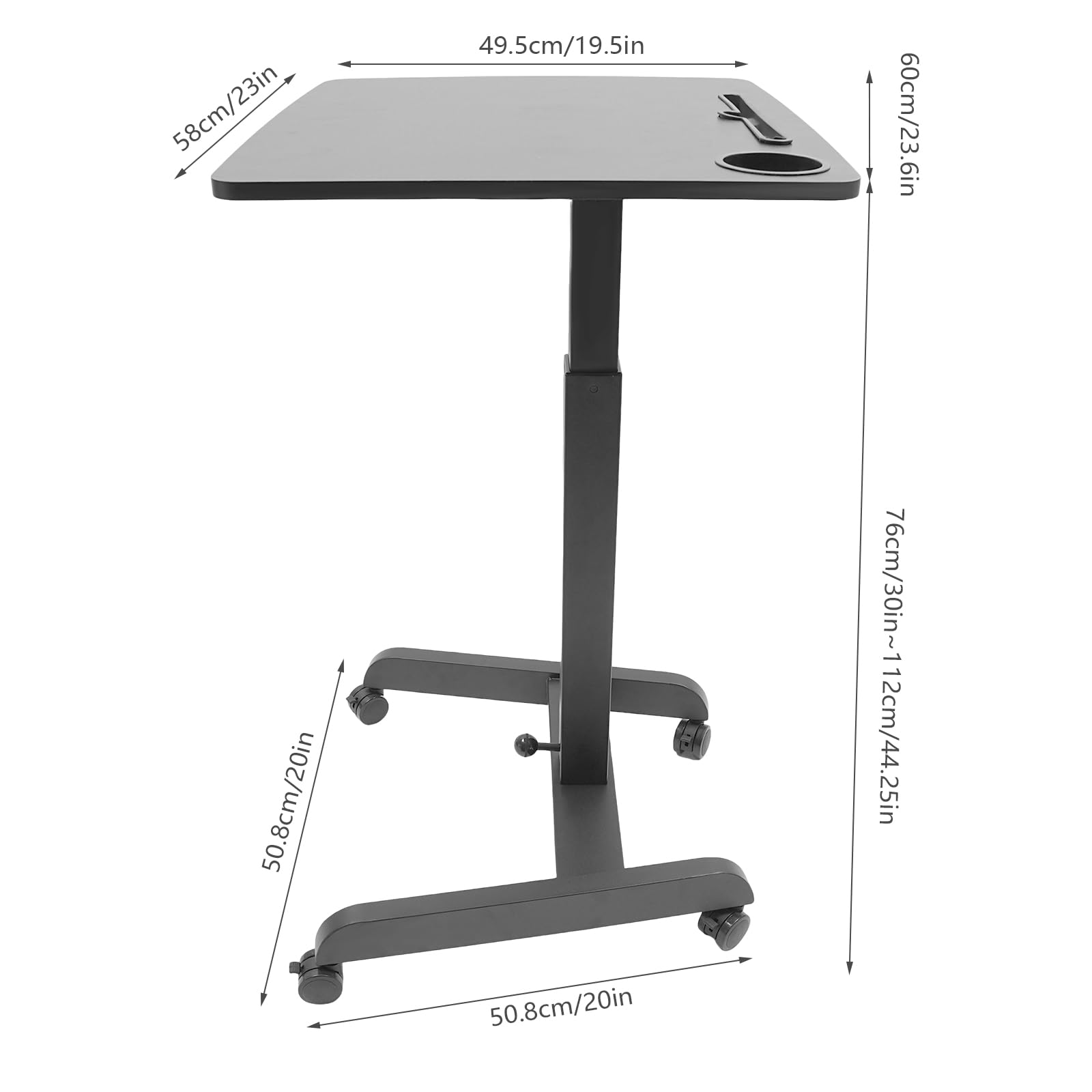 Bitodd Mobile Standing Desk Adjustable Height Portable Stand Up Desk with Wheels Wide Tabletop Computer Desk Small Standing — view 3