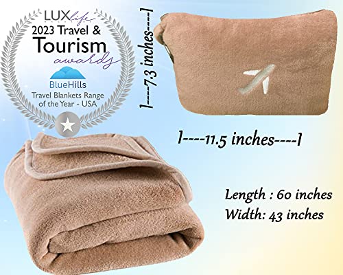 Bluehills Travel Blanket Pillow In Mini Soft Case Premium Plush Airplane Blanket In Soft Bag Compact Pack With Luggage Belt And Backpack Clip - Beige M06 #TOP6