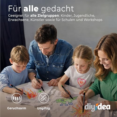 DIYIDEA Textilstifte 40 Farben – Permanente Stoffmalstifte Waschfest & Ungiftig – Textilmarker für T-Shirts, Stofftaschen, Schuhe & Kinder Basteln