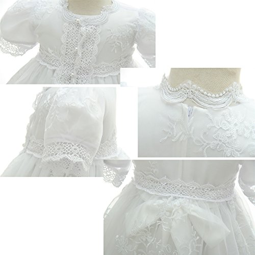 Coozy Baby Girl Christening Baptism Gowns Toddler Princess Wedding Special Occasion Dress 3Pcs Outfits (White, 3M/0-6Months) #TOP6
