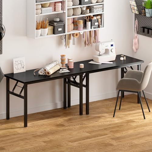 Image of Need Office Computer Desk 47.2x23.6 in Sturdy Folding Laptop Table Black | Black Frame Writing Gaming Work Table /Foldable Home Office Desk /Sewing Table, No Assembly Required