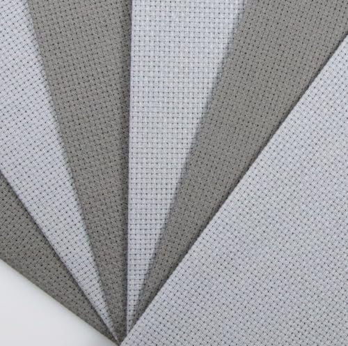 Image of KCS 4 /6 pc of 12 inch x 18 inch(30cmx45cm) 16 Count Cotton Aida Cloth Cross Stitch Fabric (6 pc,Light Grey+Medium Grey)