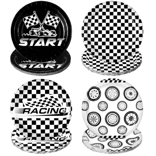 Funnymoom 60 Pcs Race Car Paper Plates 9 Inch Racing Themed Party