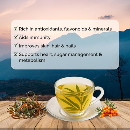 Image of Biosash Sea Buckthorn Dry Leaves 50g*2 | 100% Natural Herbal Tea Leaves for Wellness | Caffeine-Free Seabuckthorn Dry Leaf | Rich in Antioxidants & Nutrients | Herbal Infusion for Sugar management | 100 GM