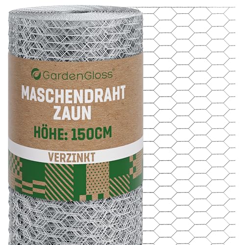 GardenGloss Grillage à Poules 150cm Hauteur - Grillage Hexagonal Galvanisé à Mailles Fines 13mm x 25mm - Grillage à Lapins, à Poussins et pour Petits Animaux - 150cm Haut 10m Long