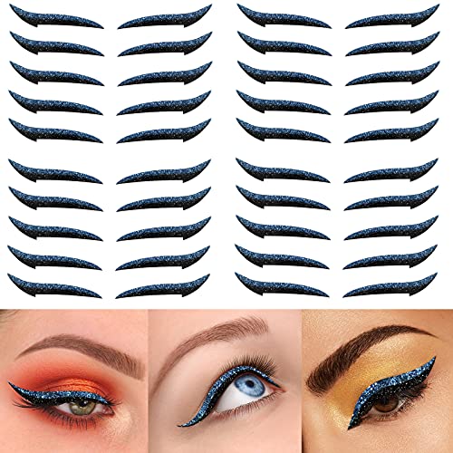 DKAF 4 Sheets 20 Pairs Eyeliner Eye Shadow Template Stickers, Reusable Self-Adhesive Eyeliner Eye Shadow Strip Sticker, Cat Eye Makeup Double Eyelid Sticker Eyeliner Makeup Sticker(Blue), F-Blue