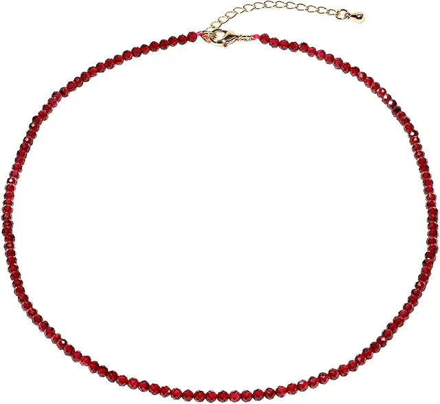 Garnet Necklace: Dainty 3-4mm Faceted Crystal Choker for Women & Men