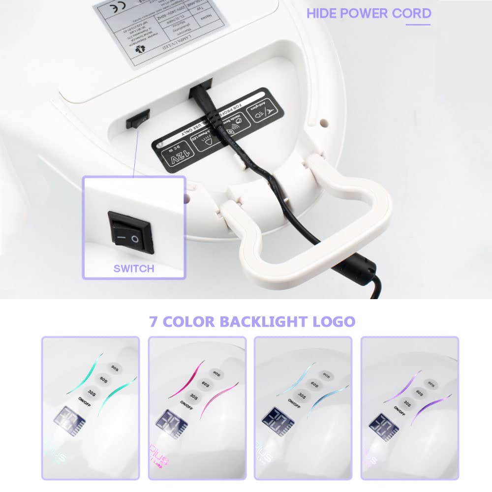 YHNNH, Lampada for unghie in gel a LED senza fili da 48 W, lampada for polimerizzazione portatile wireless ricaricabile for asciuga unghie professionale, for unghia e unghia del piede(White)