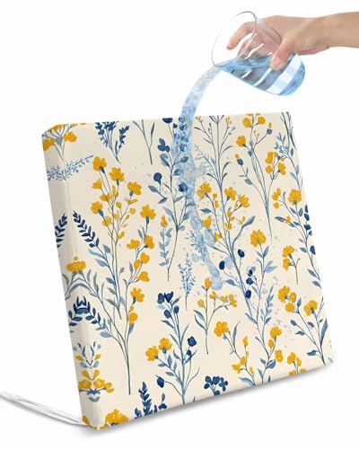 2 Pack Blue Yellow Spring Floral Waterproof Cushion Covers with Ties, Outdoor Patio Chaise Lounge Chair Seat Cushion Slip Covers Replacement(Only Cover) Summer Blooms Botanicals 22