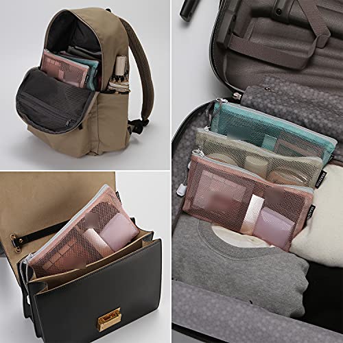 Sea Team 6pcs Multicolored Portable Travel Toiletry Pouch Nylon Mesh Cosmetic Makeup Organizer Bag with Zipper3