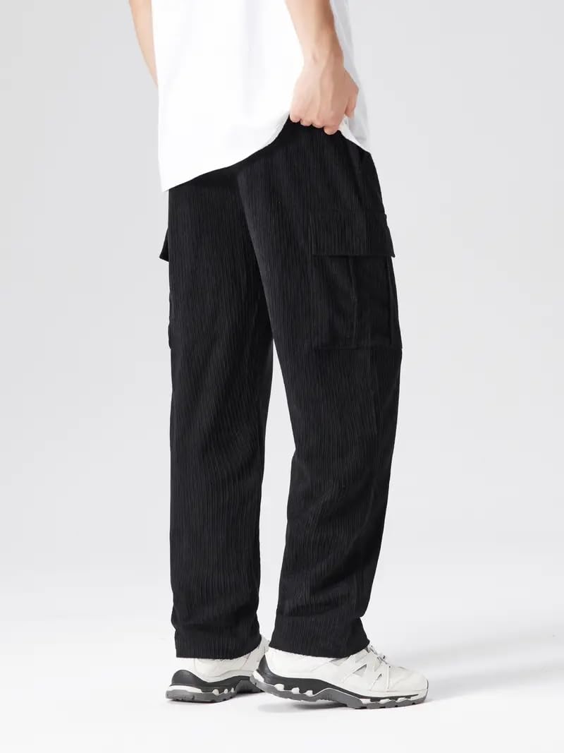 Vogaan Men's Loose High Rise Cargo Pant (VG-15-BLACK-30_Black 1