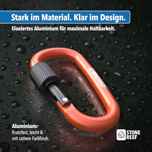 STONE REEF 10er-Pack Mini Karabinerhaken (75 x 42 mm) - Aluminium Karabiner Klein mit Schnappverschluss - Vielseitig einsetzbar für Camping, Reisen, Wandern, Rucksack & Schlüsselanhänger